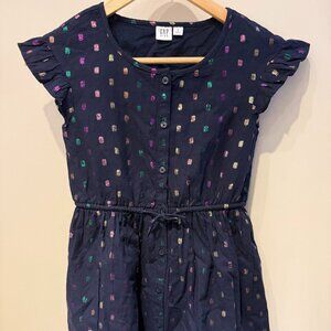 Gap Kids Dress | Blue Polka Dot Ruffle Short Sleeve | Girls Medium